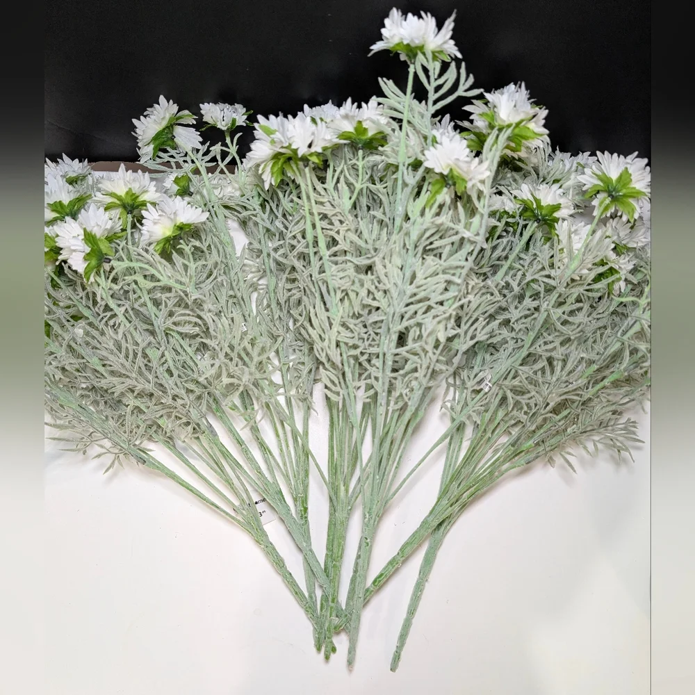 White Black Cornflower Bush Spray Faux Floral Design Artificial Flowers